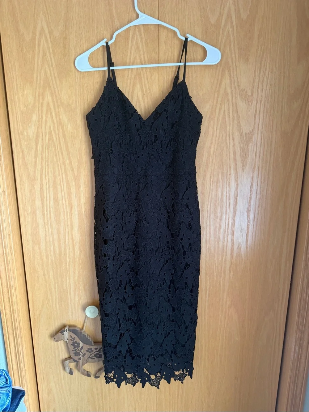 Black Lace Midi Slip Dress with Spaghetti Straps